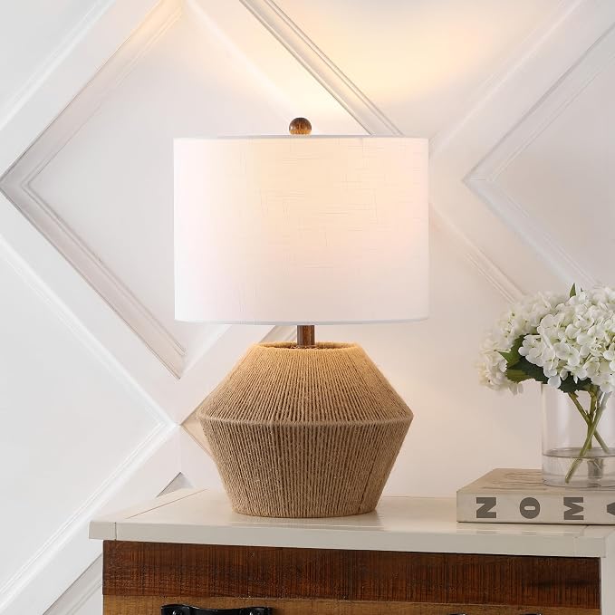 JONATHAN Y 21.75" Brown Rope Coastal Rustic Table Lamp, Farmhouse Iron Lamp - Image 2