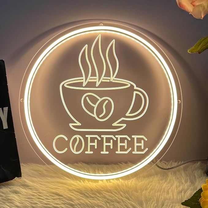 Neon Coffee Sign Warm White USB Powered Adjustable Lighting 3D Carved LED Neon by KAEGORT