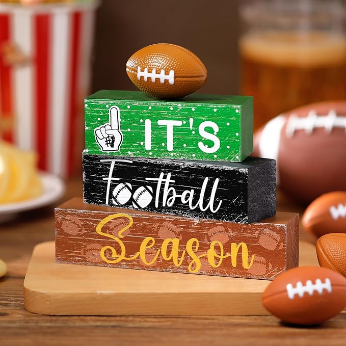 Geelin 4 Pcs Football Table Decorations Football Tiered Tray Decor Wooden Sign - Image 6