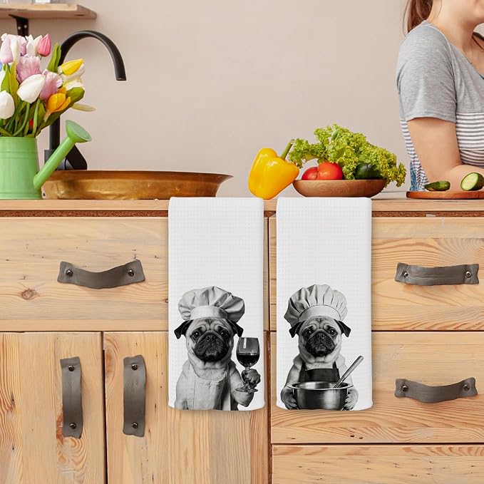 Funny Chef Pug Kitchen Towels Set of 2, Pug Dog Gifts - Image 4