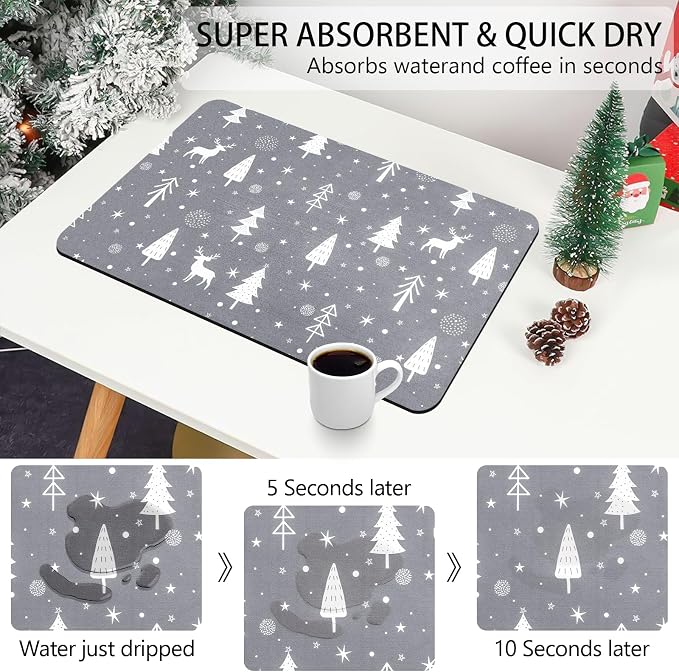 Christmas Dish Drying Mat, Super Absorbent Coffee Mats Fits Under Coffee Maker - Image 3