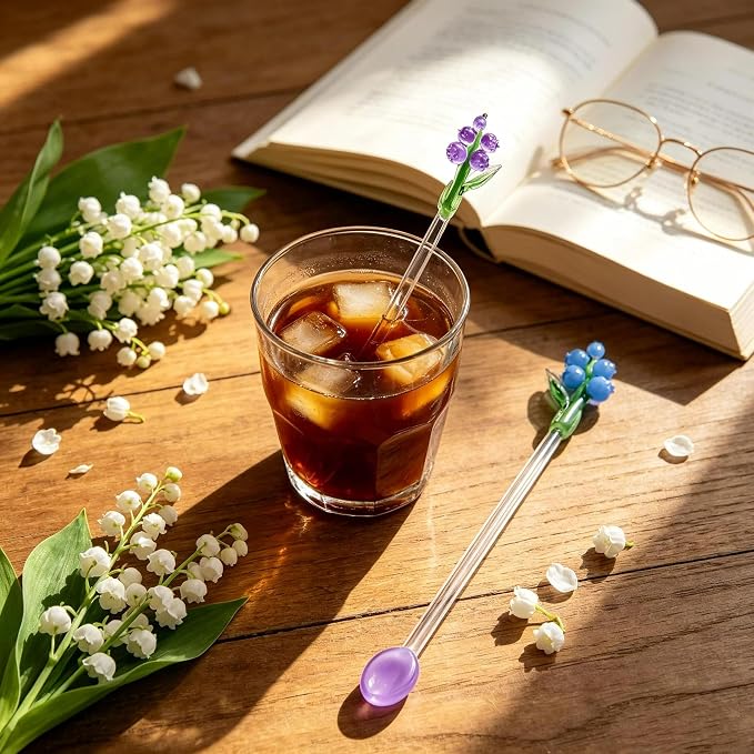 Homestia 2 Pack Bells Orchids Glass Swizzle Sticks Stirring Spoon, Beverage - Image 7