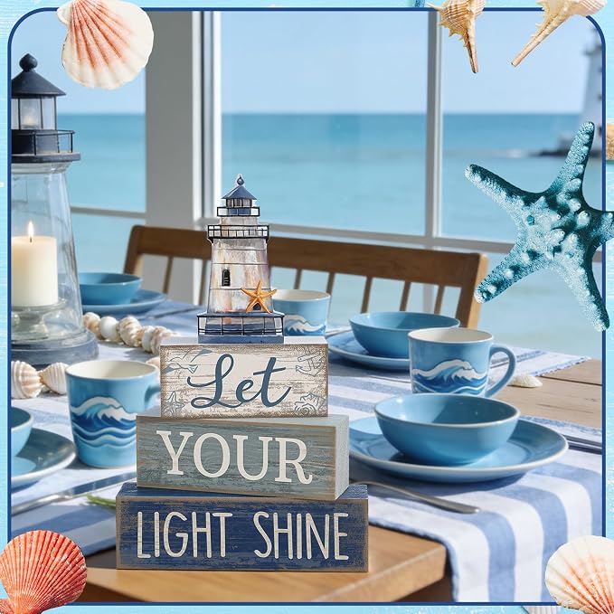 Lineshading 4 Pcs Beach Coastal Table Decor Wooden Lighthouse Decoration - Image 5