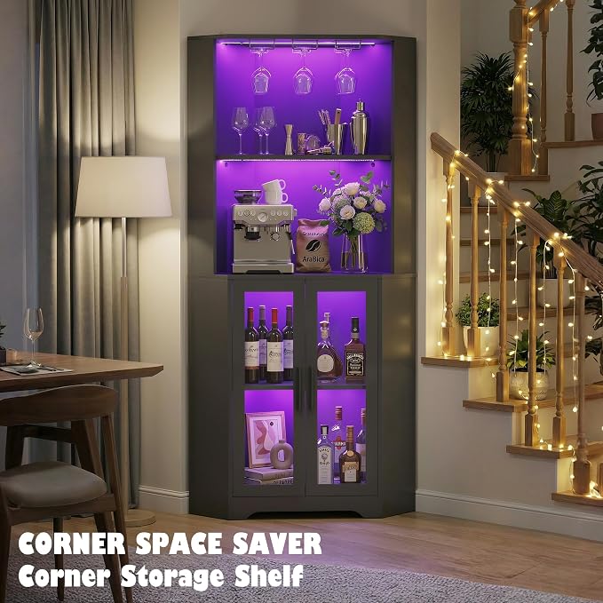 65" Tall LED Corner Bar Cabinet - Image 9