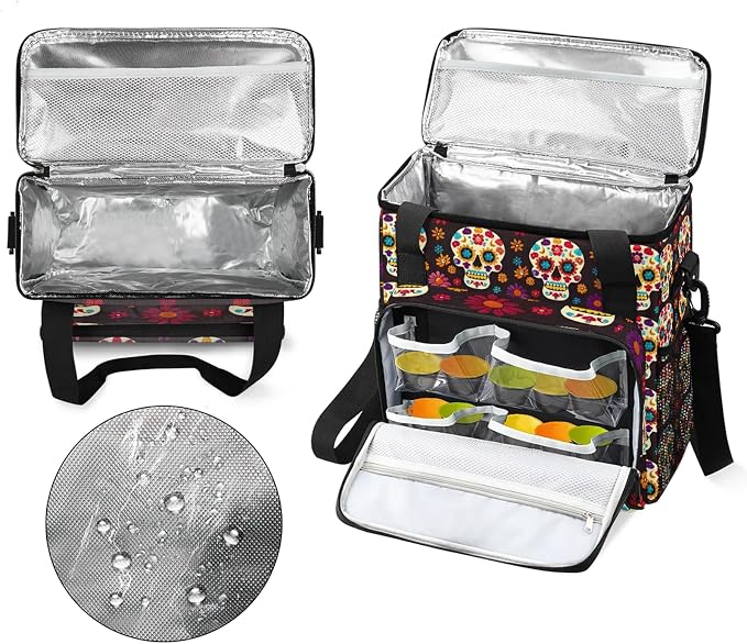 Sugar Skull Day Of The Dead Halloween Coffee Maker Carring Bag, Large Insulated - Image 3