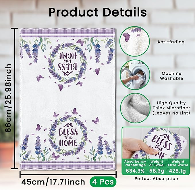 CUTHOLLOW Purple Lavender Decorative Kitchen Towels Set of 4, 25.98"x17.72" - Image 2