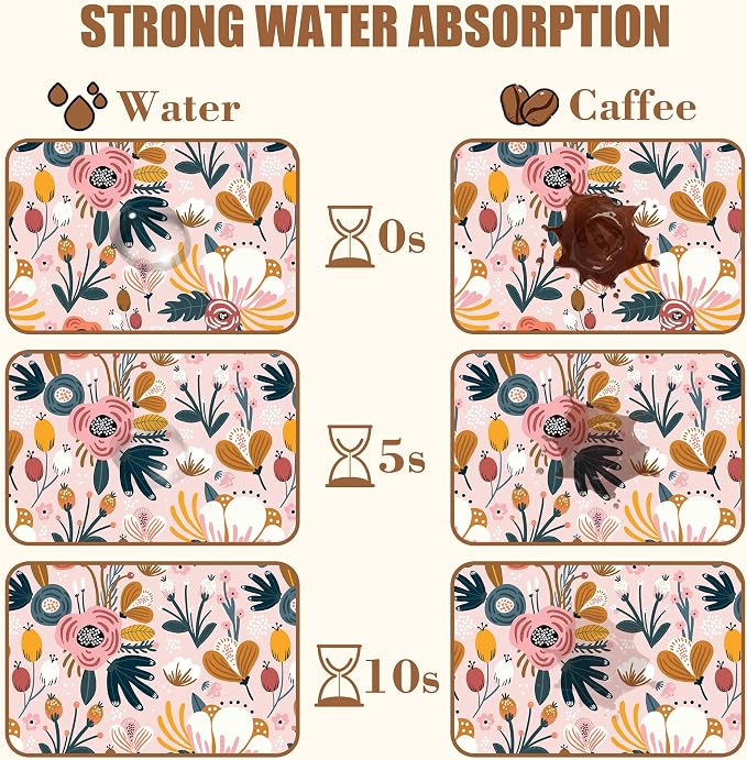 Dish Drying Mat Pink Flowers Berries Leaves Coffee Bar Mat - Image 4