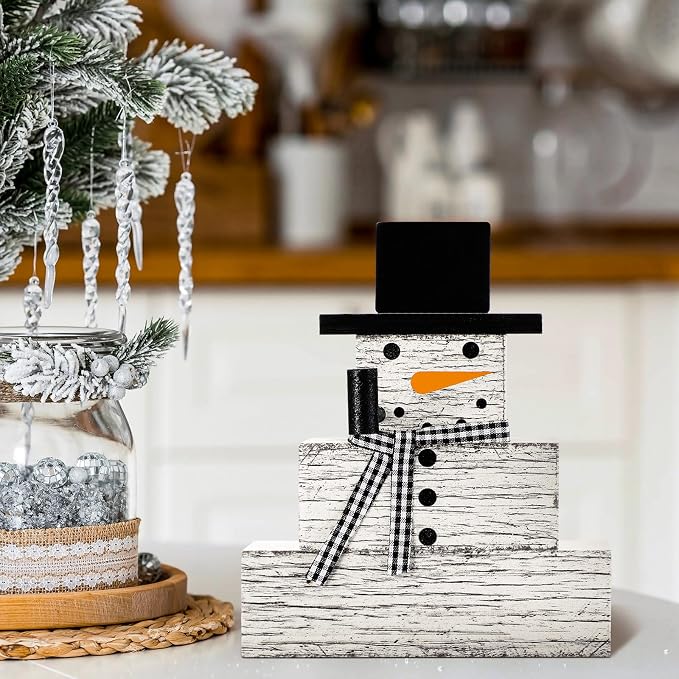 Geelin 4 Pcs Snowman Decor Winter Table Decorations Christmas Tiered Tray Decor - Image 3