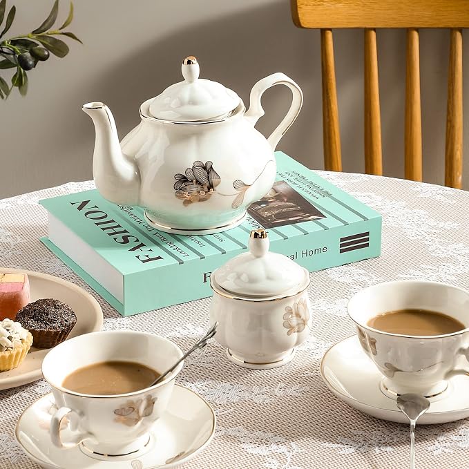 CHENP.HMC Porcelain Ceramic 22-Piece Tea Set, Teapot and Cup Set, 30.7 Ounces - Image 3