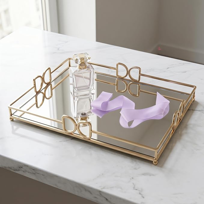 13X 10 Inch Glass and Gold Rectangle Tray ，Dinner Plate Perfume and Vanity Tray - Image 3