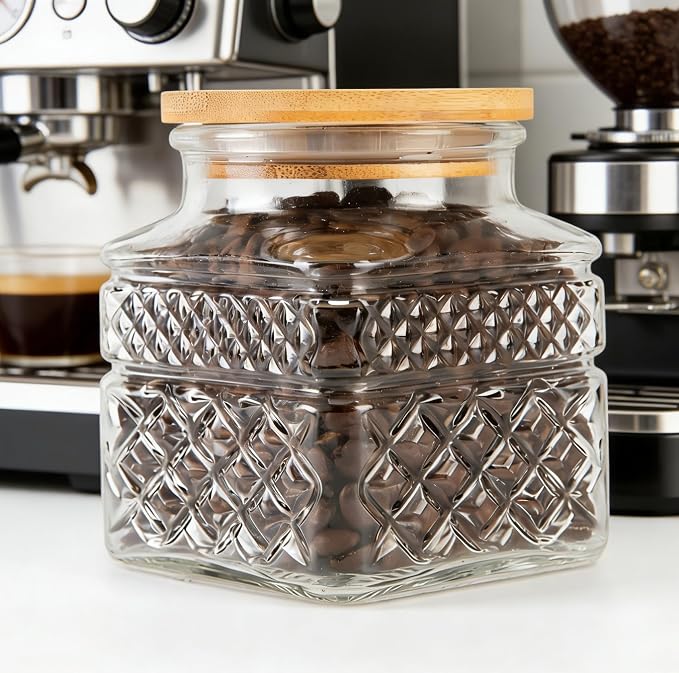 Glass Storage Canister with Airtight Lids, 20.3 FL OZ Thick Glass Candy Jar by Prettidecor