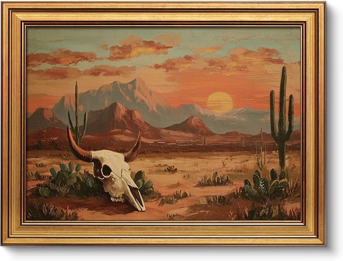 VIYYIEA Gold Small Framed Canvas Art, Vintage Western Desert Landscape Art by VIYYIEAART