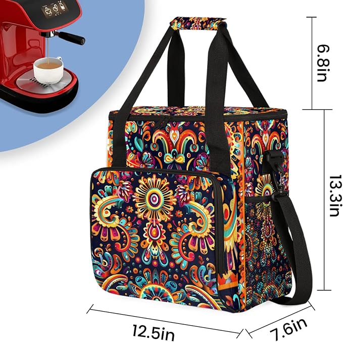 Mexica Flower Floral Coffee Maker Carring Bag, Large Insulated Storage - Image 2