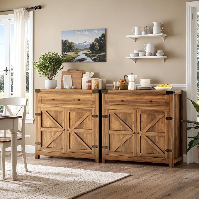 YESHOMY Coffee Bar and Accent Cabinet, Farmhouse Barn Door Buffet Sideboard - Image 7