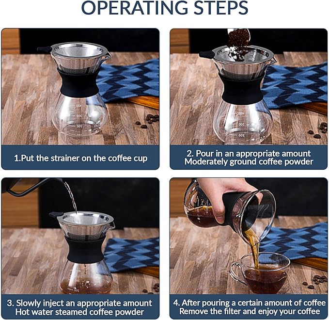 Reusable Paperless Coffee Filter, Pour Over Coffee Maker, Stainless Steel Drip - Image 3