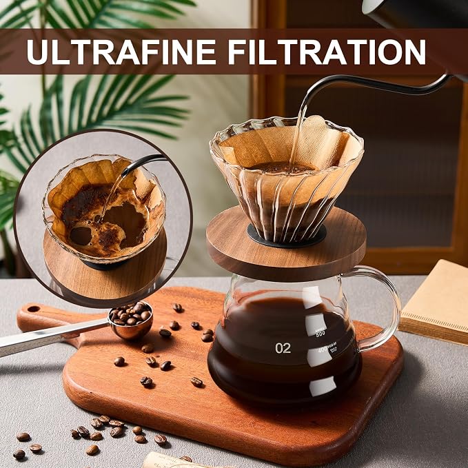 gegewawa Pour Over Coffee Maker Set 20 OZ, Borosilicate Glass Coffee Server - Image 3