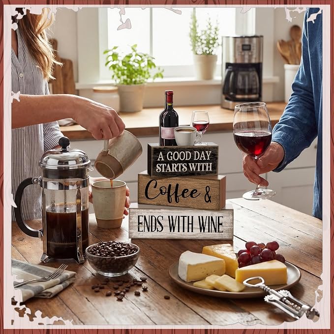 Lineshading 4 Pcs Farmhouse Kitchen Decor Wooden Stacked Block Sign - Image 4