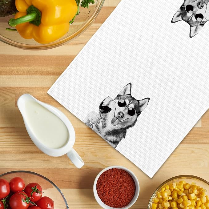 Funny Husky Wine Kitchen Towels, Gifts - Image 5
