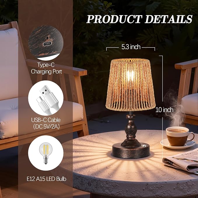 PARTPHONER Mini Cordless LED Table Lamp, 5200mAh Rechargeable Battery Operated - Image 5