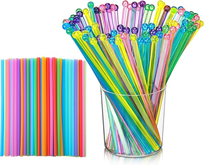 Honeydak 100 Pcs Disposable Plastic Round Top Crystal Swizzle Sticks 7.4 Inch by Honeydak