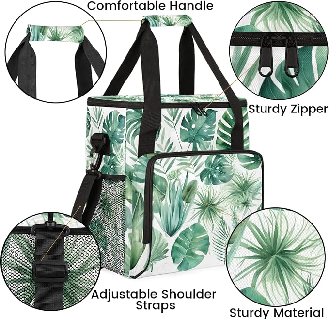 Tropical Leaves Green Palm Leaf Coffee Maker Carring Bag, Large Insulated - Image 6