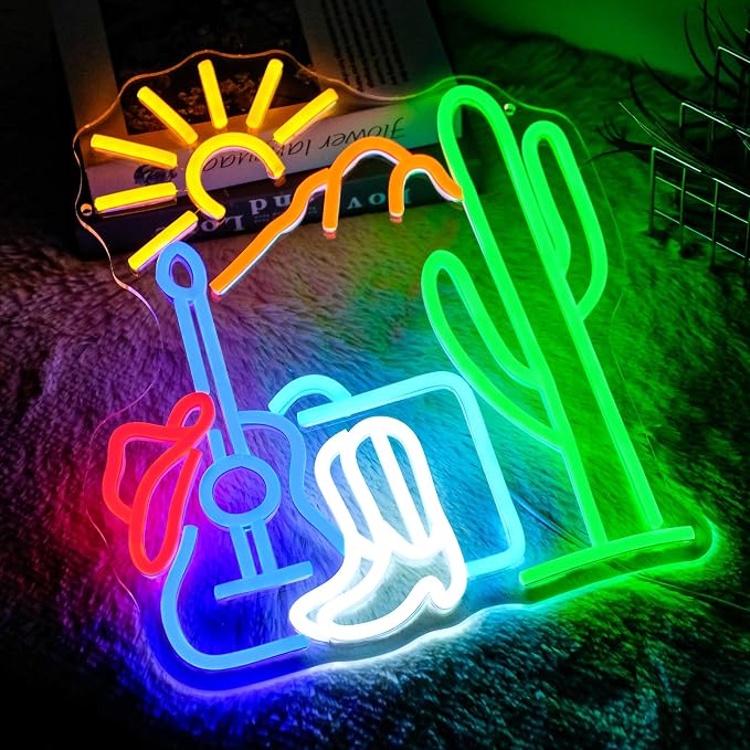 Cactus Sunset Neon Sign Dimmable Western Hat Cowboy Neon Light Sign - Image 6