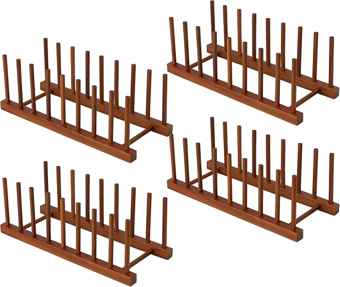 HBlife 4pcs Teak Dish Drying Rack Plates Holder Stand Kitchen Storage Cabinet by HBlife