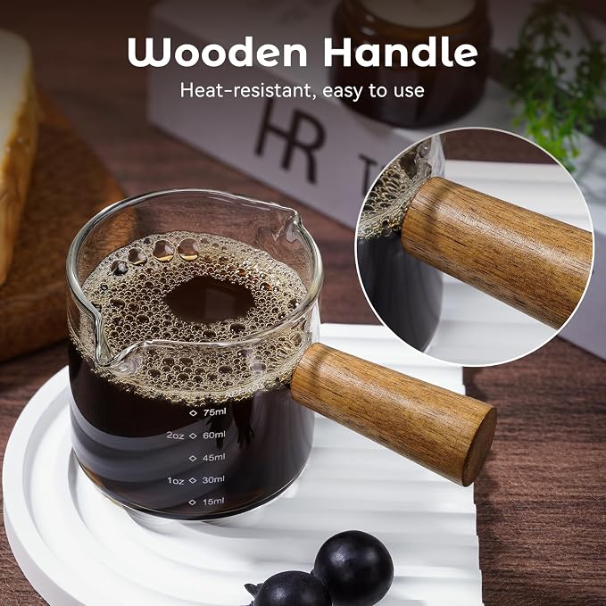 2 Pack Espresso Shot Cups Measuring cups, 4 FL OZ Wooden Handle V-Shaped Double - Image 6