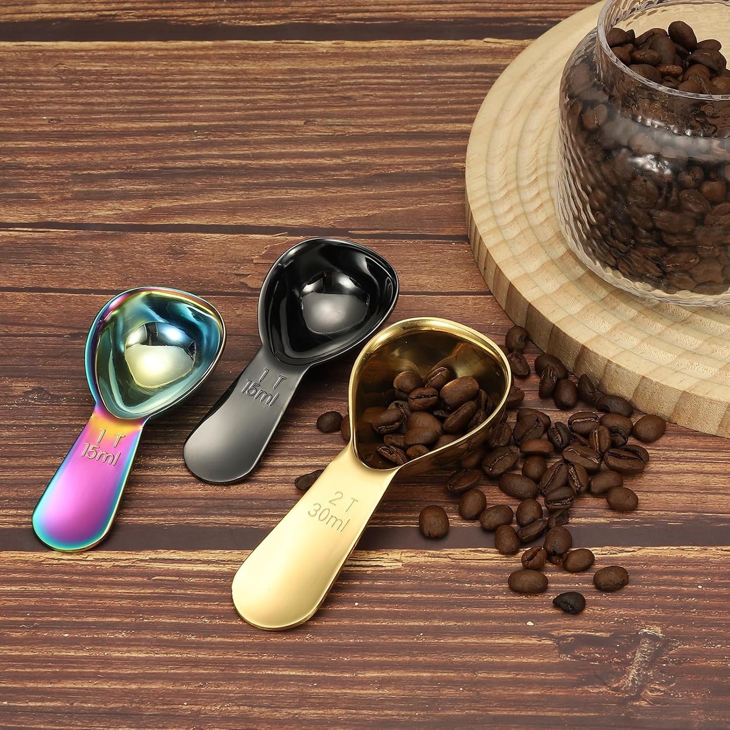 uxcell 2Pcs Stainless Steel Coffee Scoop, 15ml Short Handle Measuring Spoon for Ground Coffee Tea Sugar Kitchen Gifts, Rose gold