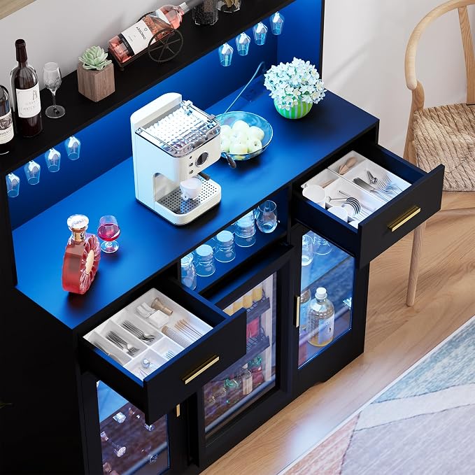 Mini Fridge Cabinet with Storage, Wine Bar Cabinets - Image 4