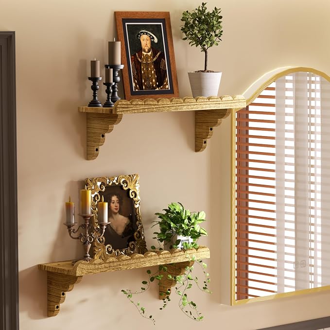 QsQueen Scalloped Wood Wall Shelf – 17 Inch Floating Shelf - Image 2