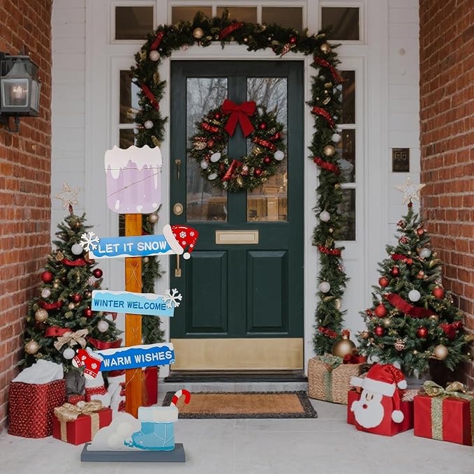 Lighted Wooden Christmas Porch Sign | Let It Snow Winter Welcome Porch Decor - Image 3