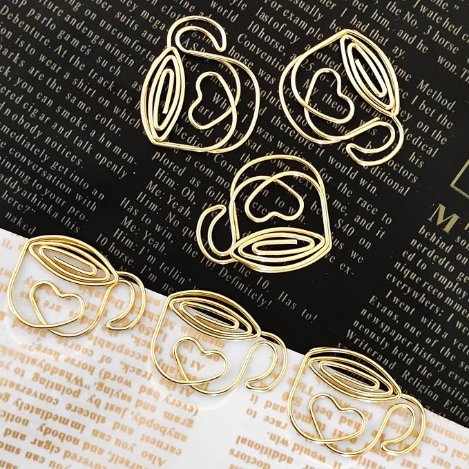 Gold Coffee Cup Paperclip Tea Cup Paper Clip Heart Shaped Cards Clip Planner - Image 4