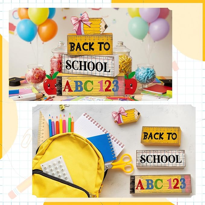 Lineshading 4 Pcs Back to School Table Decorations Wooden Pencil Stacked Block - Image 6