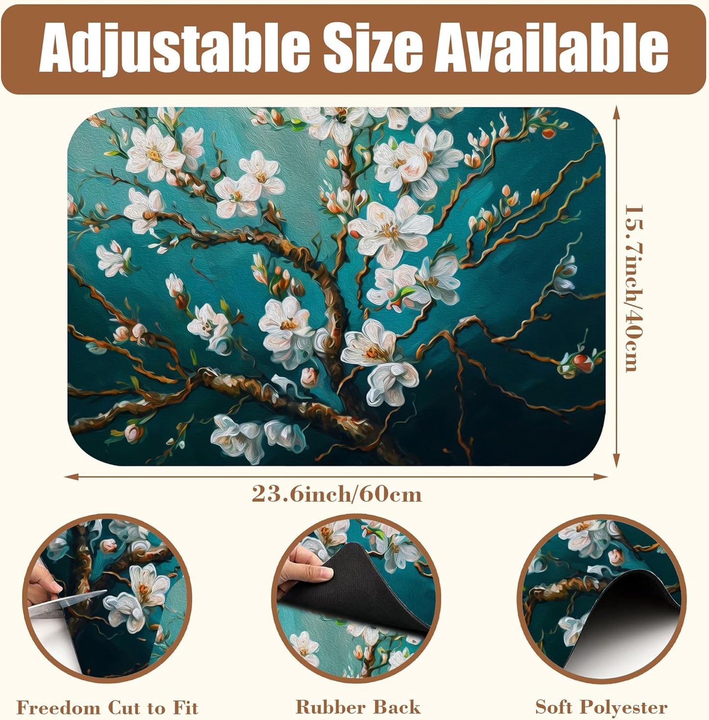 Blossoming Almond Tree Dish Drying Mat for Kitchen Counter Bar Mat Hide Stain Absorbent Rubber Backed Coffee Mat Coffee Maker Espresso Machine Bar Accessories 15.7 x 23.6 Inch