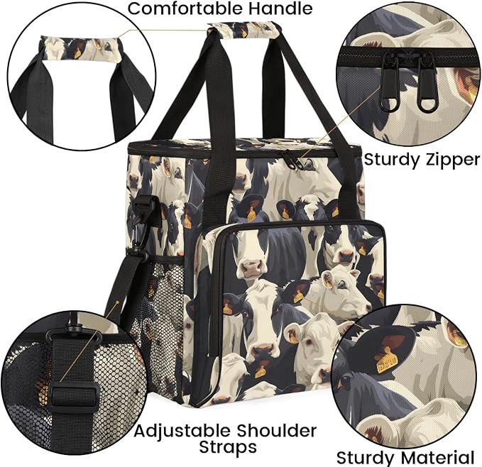 Cute Cow Print Coffee Maker Carring Bag, Large Insulated Storage Organizer Case - Image 6
