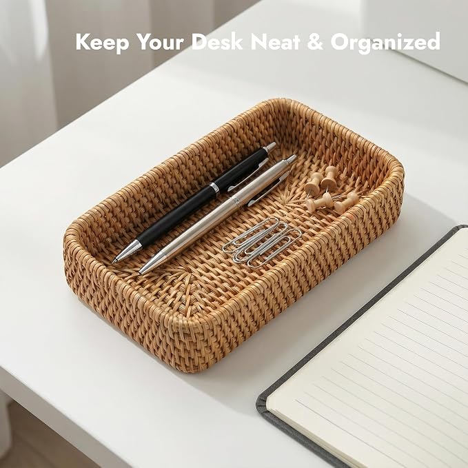 8.3" x 4.3" Small Natural Rattan Storage Tray, Decorative Handwoven Wicker - Image 4