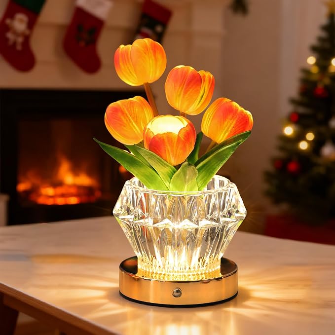 Tulip Flower Lamp with Diamond Vase, 3 Color LED Night Light, Dimmable Touch - Image 9