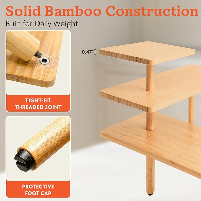 HOMESTEAD 3-Tier Bamboo Corner Shelf Organizer, 90° or 180° Layout Countertop - Image 4