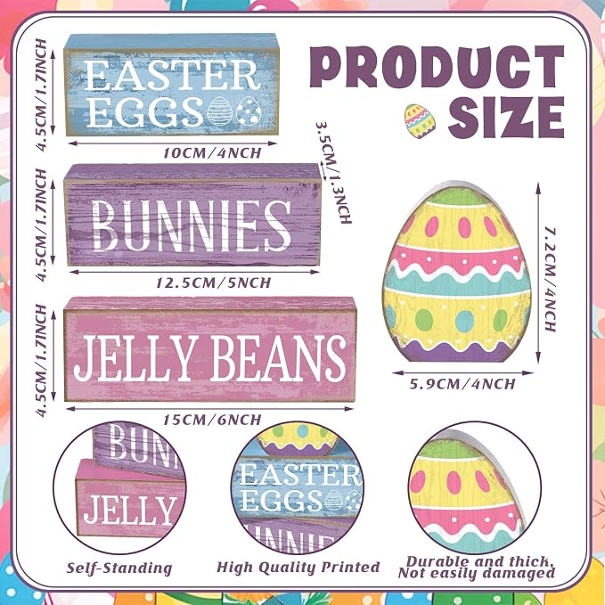 Lineshading 4 Pcs Easter Table Decoration Wooden Pastel Egg - Image 3