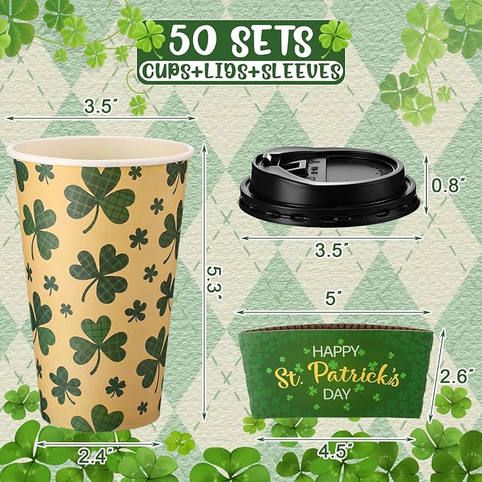 Lallisa 50 Pack 16 oz St. Patrick's Day Disposable Coffee Cups - Image 2