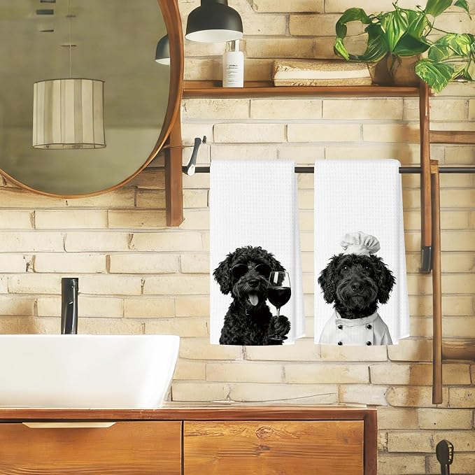 Funny Portuguese Water Dog Kitchen Towels Set of 2, Dog Kitchen Bar Accessories - Image 4