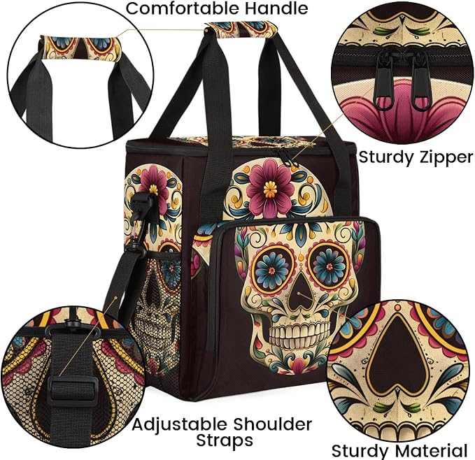 Day The Dead Skull Halloween Coffee Maker Carring Bag, Large Insulated Storage - Image 7