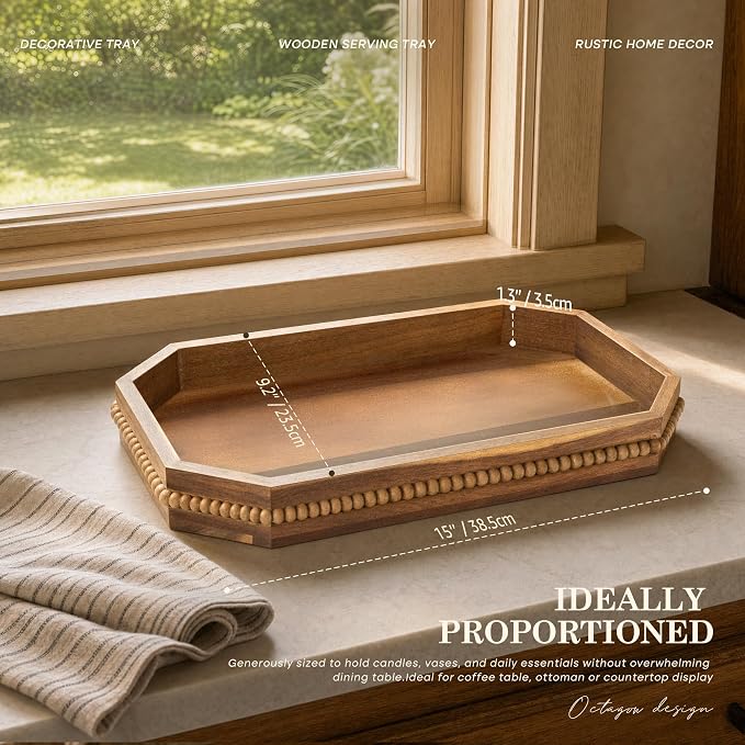 EOSAHR Acacia Wood Rustic Decorative Tray - Image 2