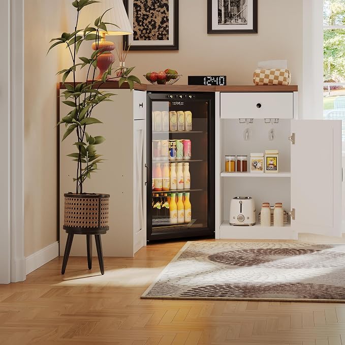 Coffee Bar Cabinet with Fridge Space, Corner Bar Cabinet with Fridge Space - Image 7
