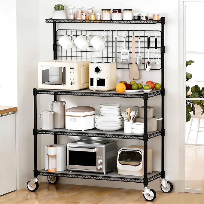 Leteuke Bakers Rack with Storage & Wheels, 42 Inch Microwave Stand Kitchen by Leteuke