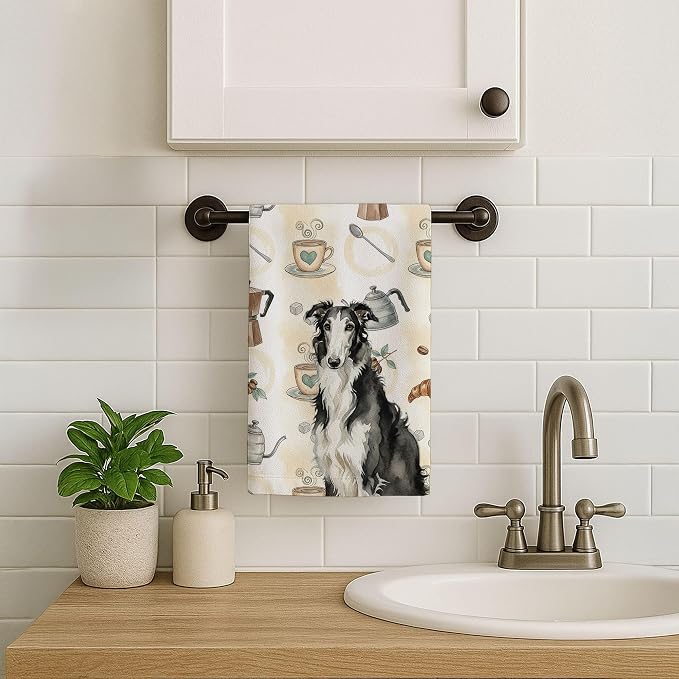 Caroline's Treasures Black and White Borzoi Coffee Bar Kitchen Towel Velour - Image 7