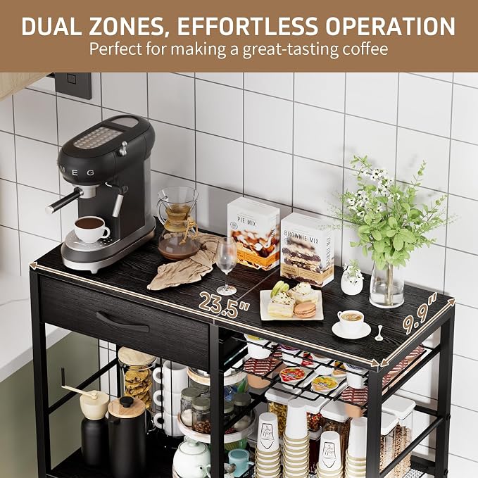 Coffee Bar with Integrated Storage, 5-Tier Coffee Bar Cabinet with Drawers - Image 7