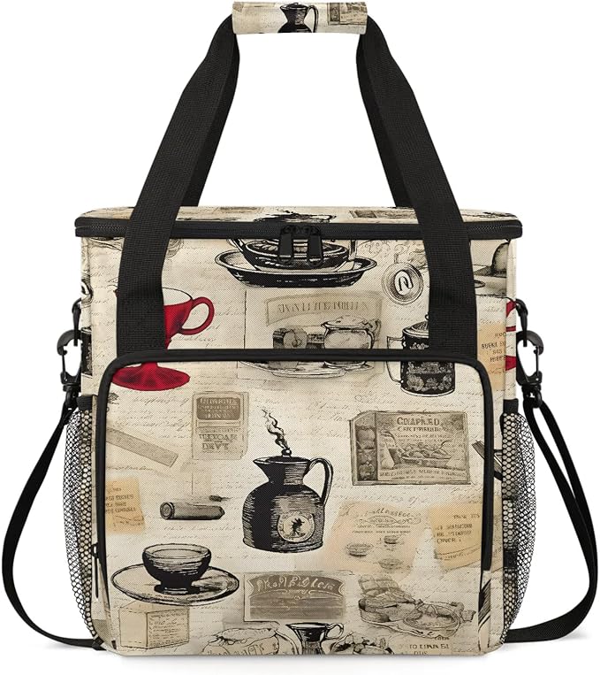 Coffee Vintage Coffee Maker Carring Bag, Large Insulated Storage Organizer Case by Home