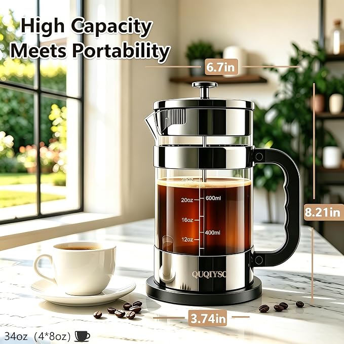 French Press Coffee Maker, 304 Stainless Steel French Press - Image 5